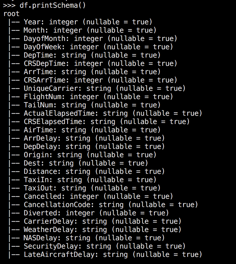 Spark Schema output